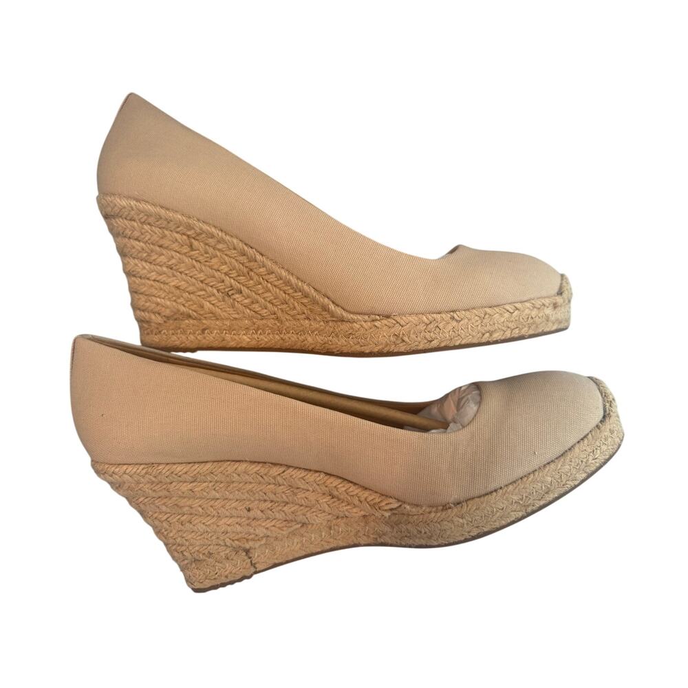 J Crew Canvas Espadrille Pump Wedge Heel Women Size 9 Flax Beige Chic Minimalist